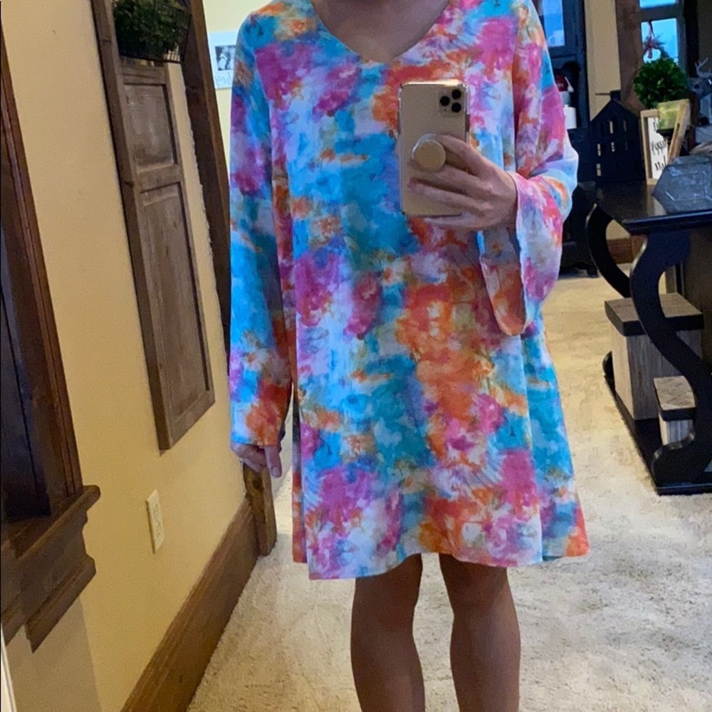 Tie Dye Bell Sleeve Dress